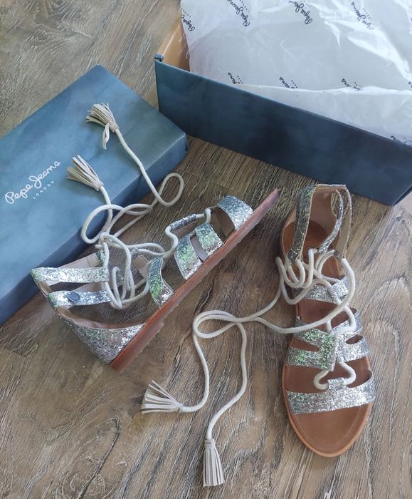 Sandale Pepe Jeans noi, argintii