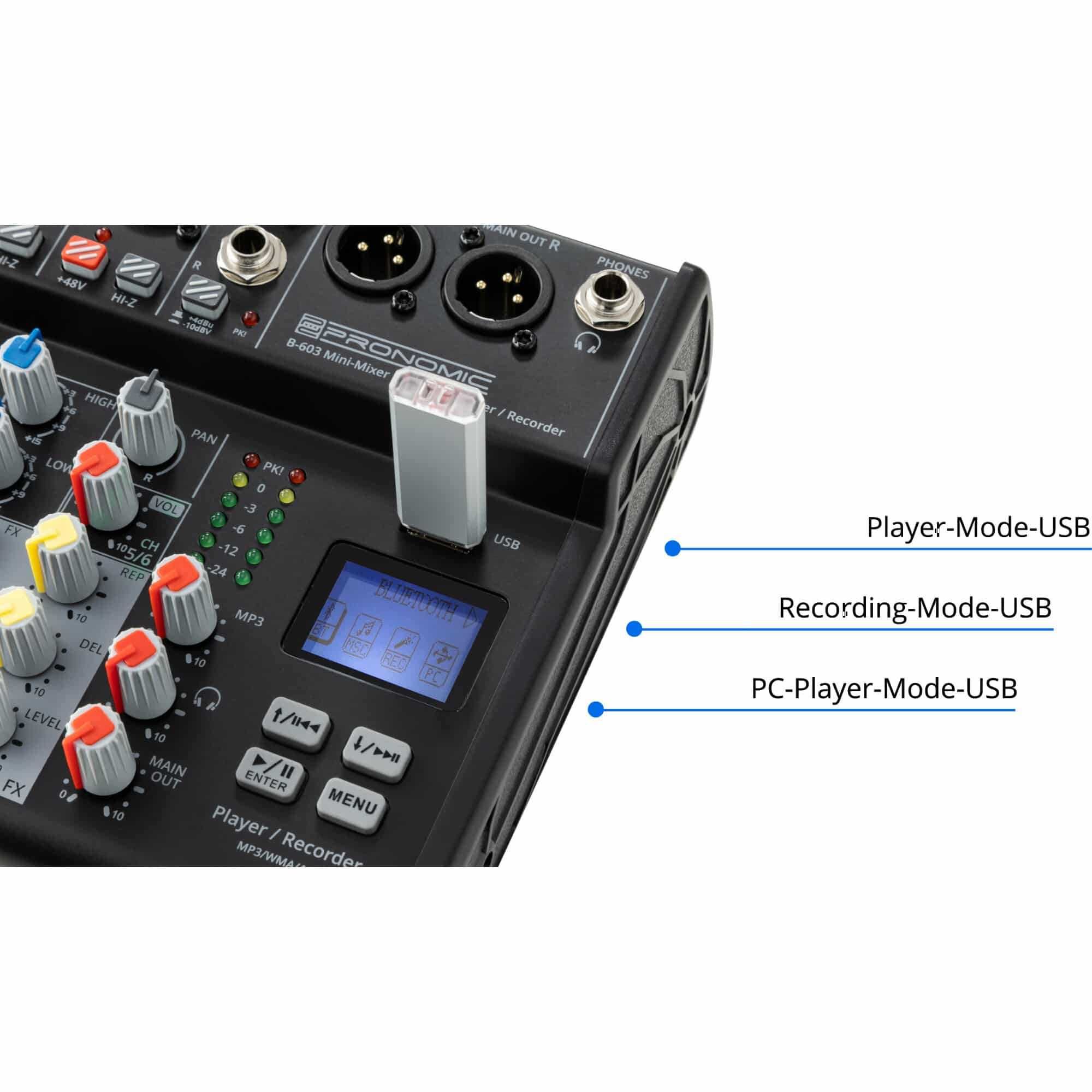 Mini Mixer Bluetooth USB Recording Pronomic B-803