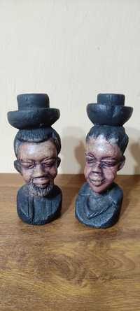 Sculpturi africane, busturi bărbat și femeie suporturi lumânare