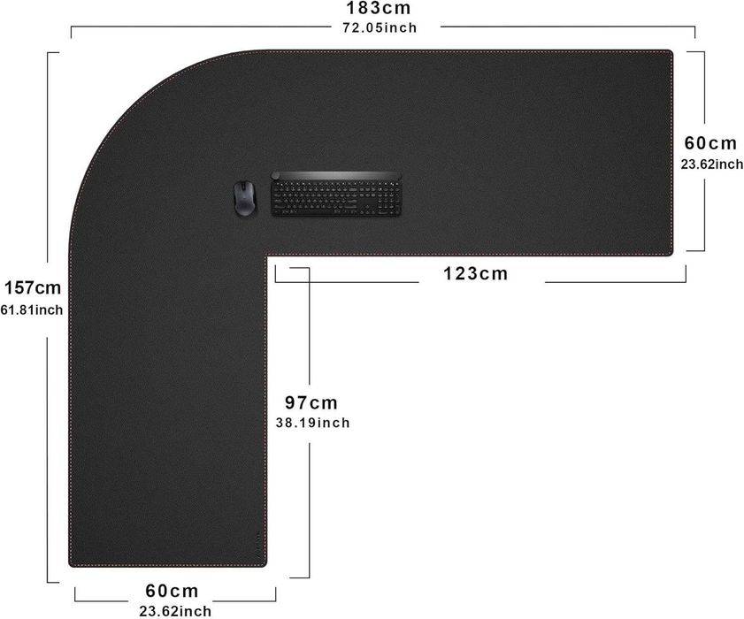 ZORESYN L-образна подложка от изкуствена кожа за бюро, 157×60 см,черна