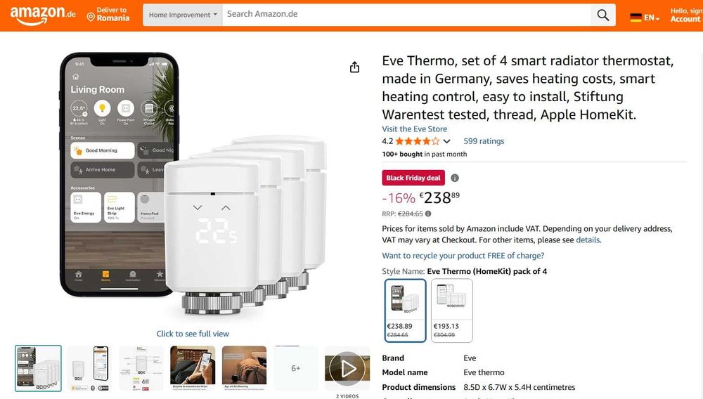 Set de 4 termostate inteligente Eve Thermo