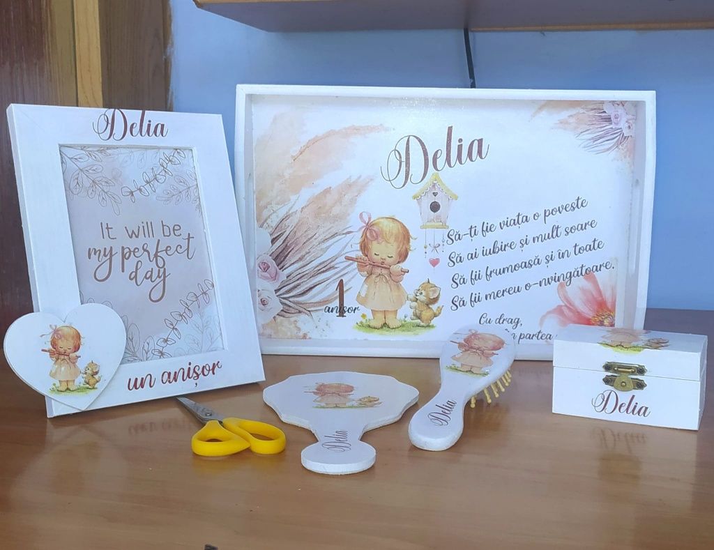 Taviță Moț 1 an prima aniversare Set Personalizat Cadou amintire Nași