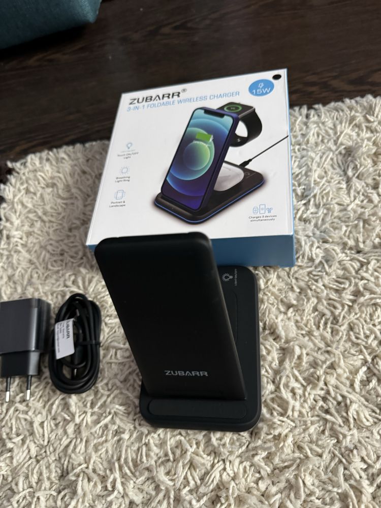 Vand incarcator wireless 3 in 1 ZUBARR black/negru [poze reale