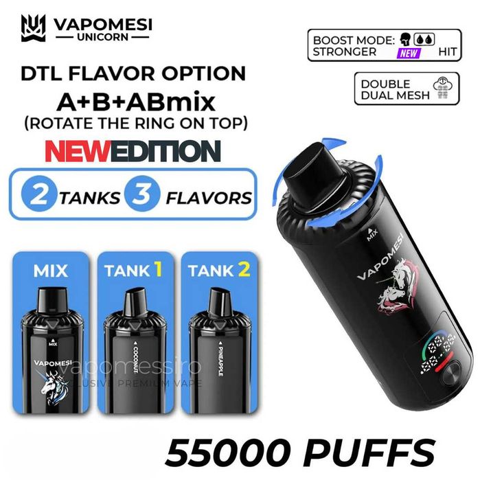 Vape Vapomesi Unicorn 55.000 Puffuri Unicat ! A+ B + AB Mix 3 Arome