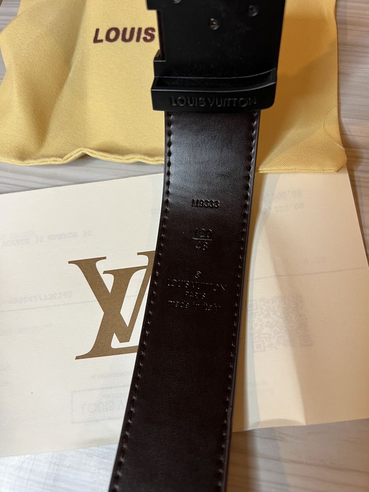 Curea Louis Vuitton Brown Grid cu catarama Black Piele 120cm