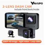 VAVUPO 1080P HD Cameră de bord cu trei obiective Dash cam, camera auto