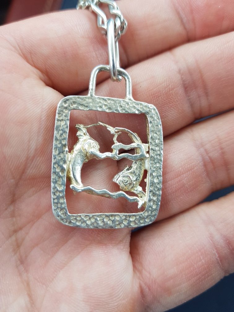 Lant argint 925 Italy cartier,pandantiv superb zodia pesti