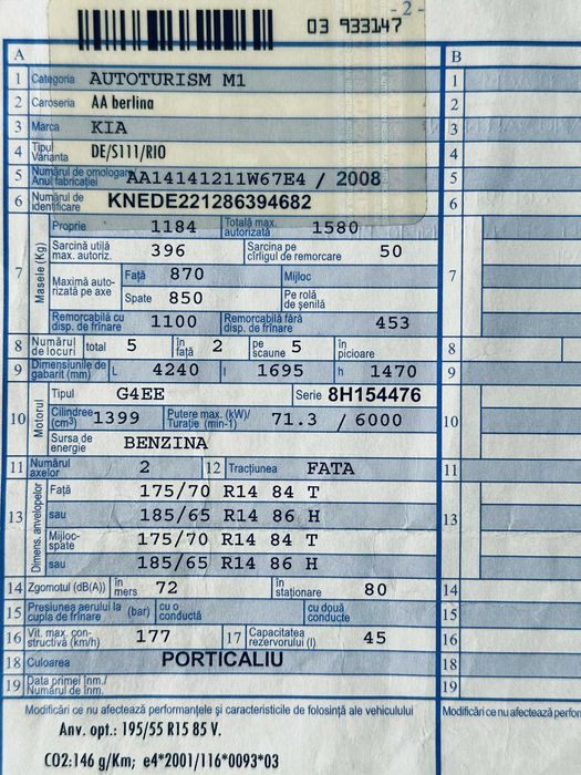 Kia Rio 2008 ~ 1.4Benzina ~ 143000Km ~ A/C Geamuri+Oglinzi Electrice
