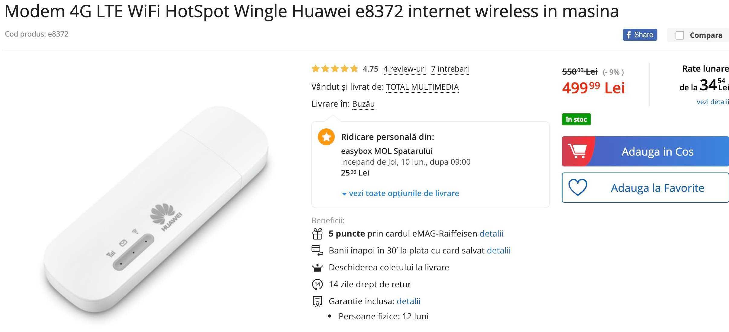 Modem Router 4G LTE WiFi HotSpot Wingle Huawei E8372 300 Mbps Decodat