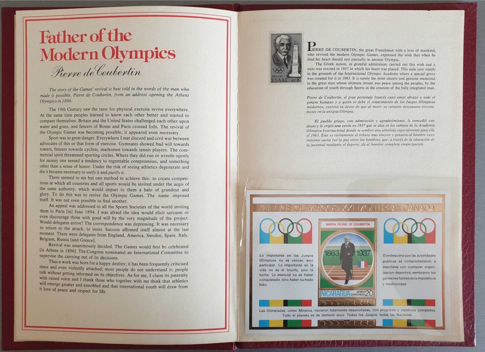 Timbre din Nicaragua '76 "The Greatest Olympic Athletes 1912-1976"