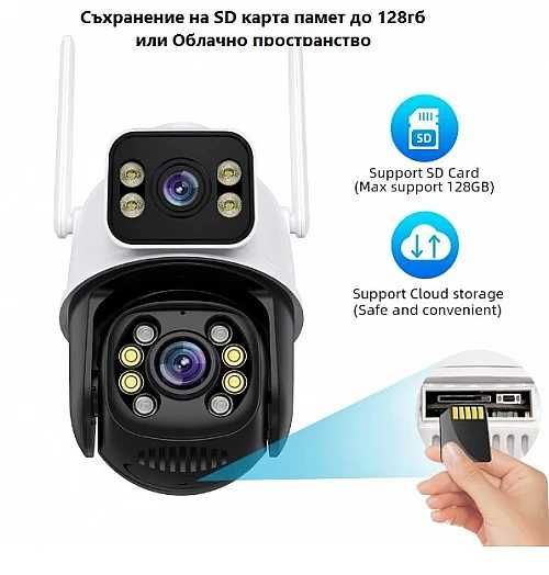 Двойна камера двупосочно видеонаблюдение през телефон с 4К резолюция