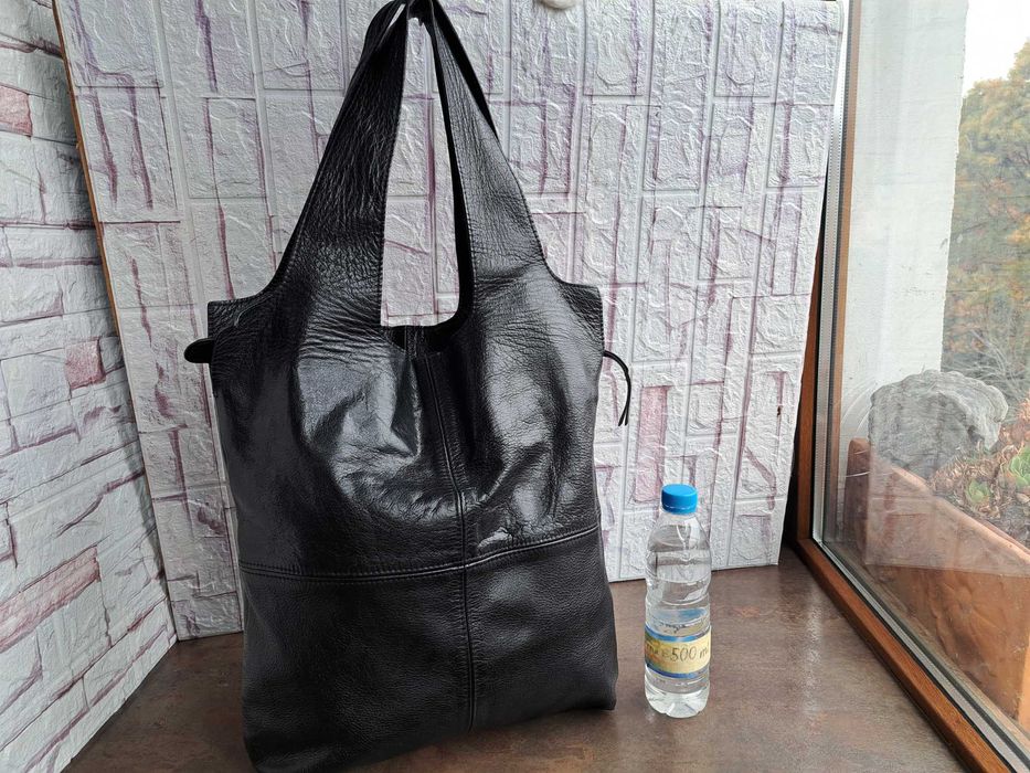 дамска чанта,черна кожена торба-естествена кожа