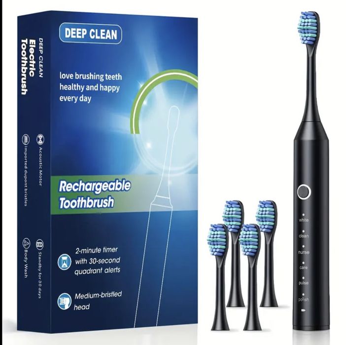 Електрическа Акумулаторна Четка за зъби с 4 накрайника