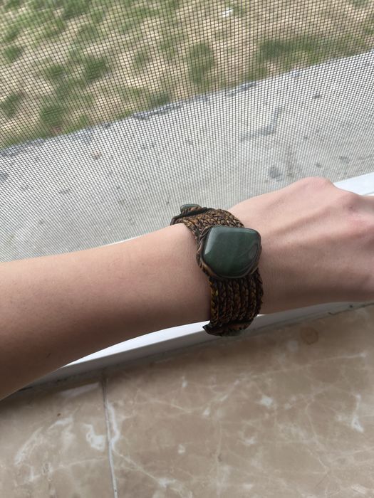 Bratara handmade  boho piele naturala si aventurin verde