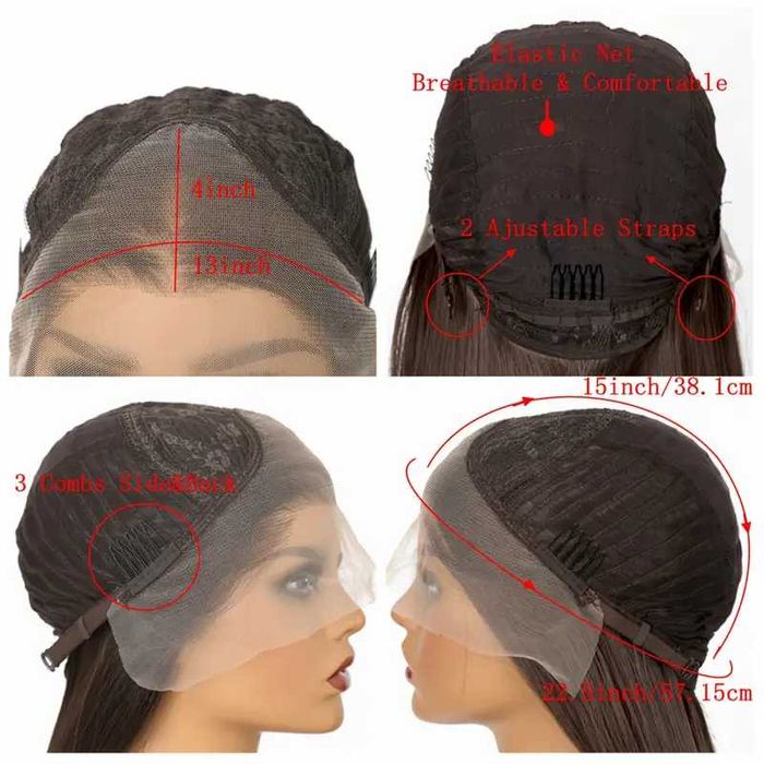 Дълга права тъмно кафява перука с дантела 13x4