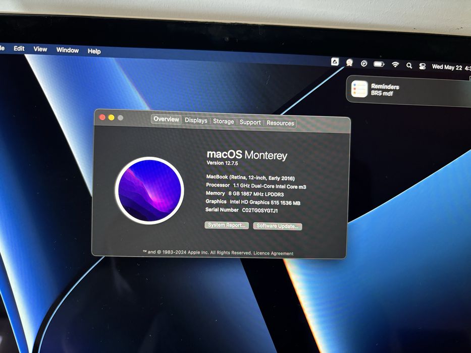 Macbook Gold, intel core M3, retina 12”, 8 gb ram, 256 ssd