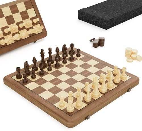 Нов Луксозен магнитен дървен шах сгъваем с кутия за съхранение Игра