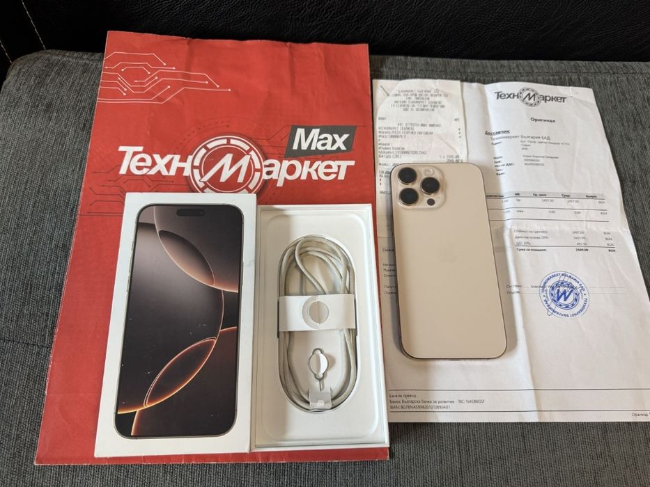 КАТО НОВ 256GB iPhone 16 Pro Max Техномаркет Гаранция 2026 Desert