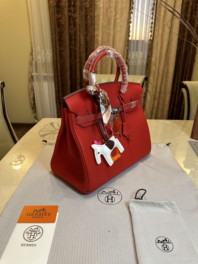 Geanta Hermes Birkin 35cm Rosu Piele Accesorii Silver