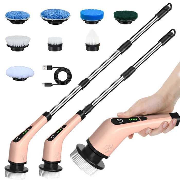 Perie electrica curatare Leebein 8 capete, 3 viteze, roz