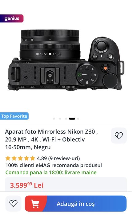 Nikon Z 30 Mirrorless 20,9 MP 4K Wi-Fi cu obiectiv 16-50 mm