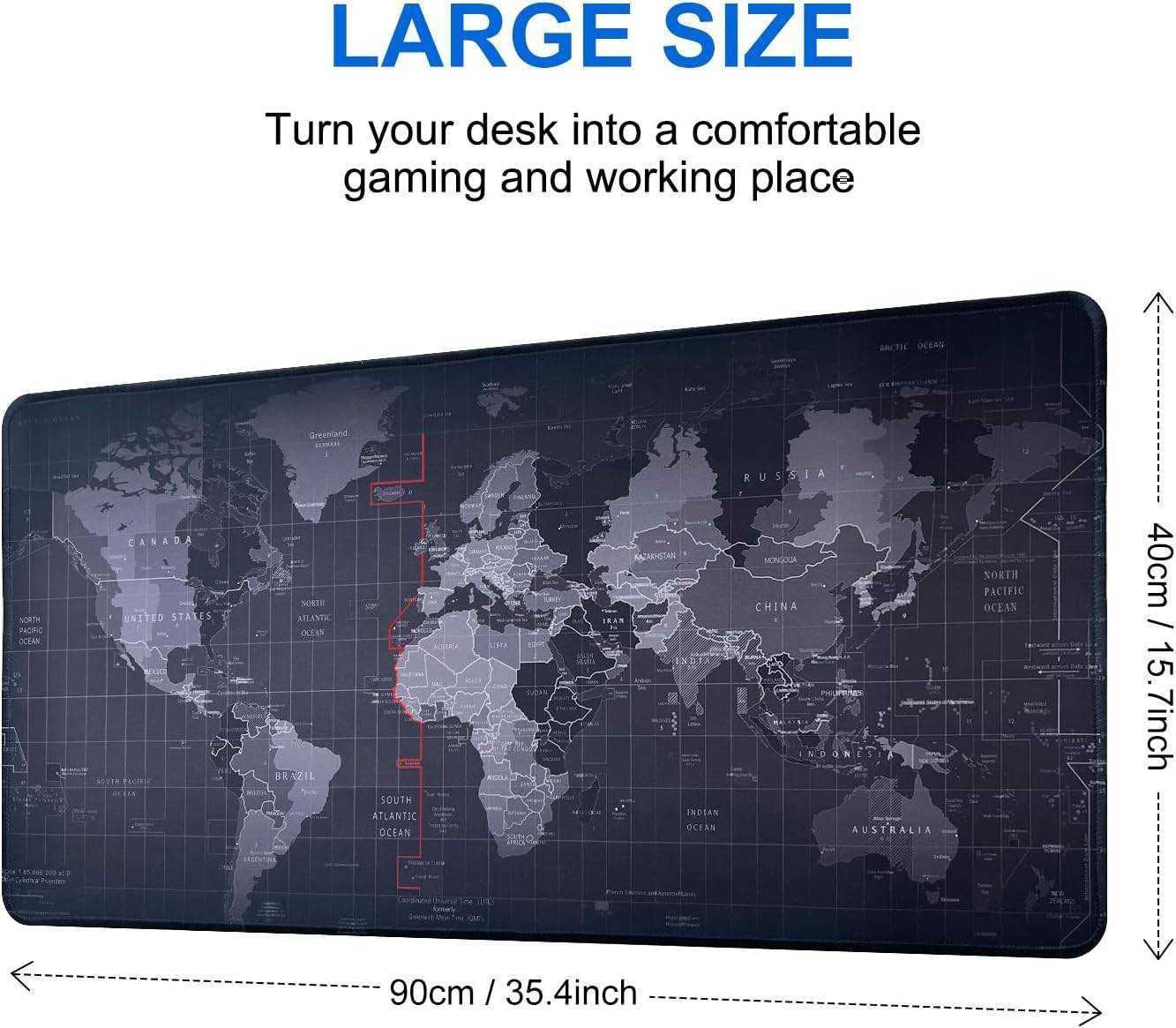 Mousepad Gaming XXL cu Harta Lumii Antiderapant pentru Birou 90x40 cm