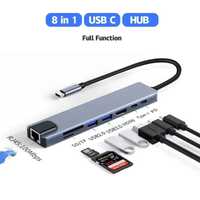 Hub Ethernet 8in1 Adaptor Rețea Usb Hdmi Hub Type C MicroSD USB 3.0