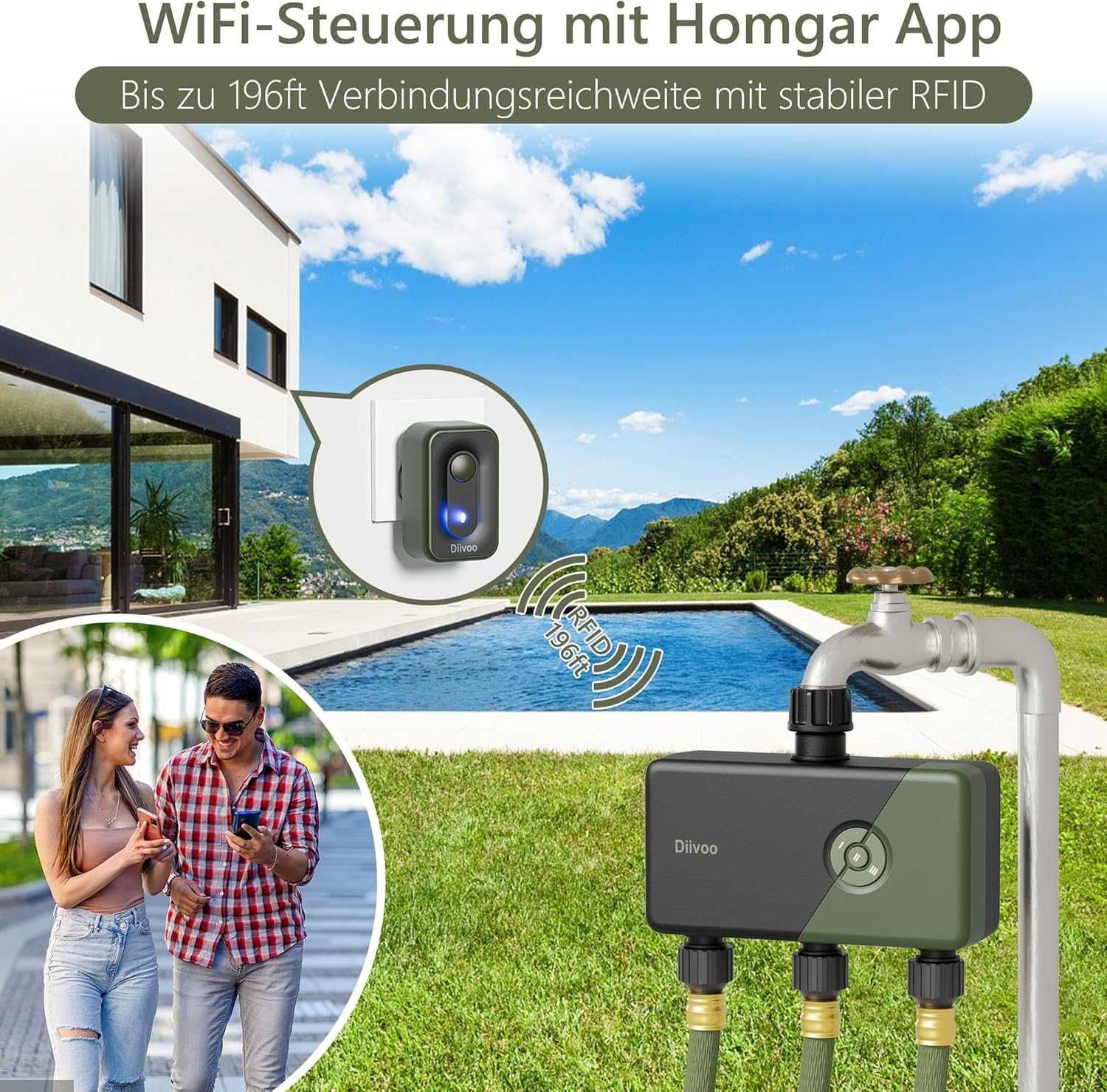 Computer de irigații Diivoo WiFi 3 ieșiri cu tehnologie RFID 60M