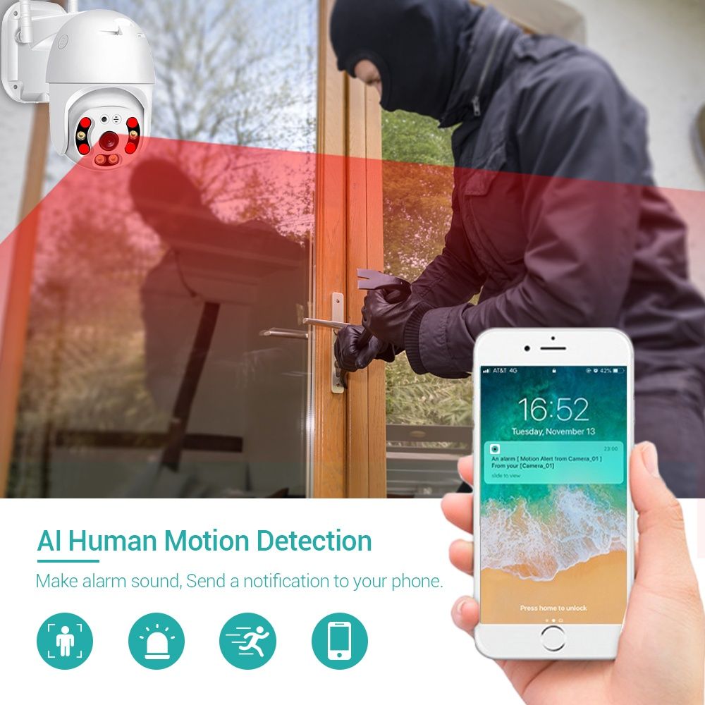 5.0МП Уличная поворотная WiFi IP-камера наблюдения PTZ outdoor camera
