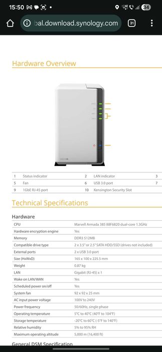 NAS Synology DS218J + 2x HDD (4TB & 2 TB)