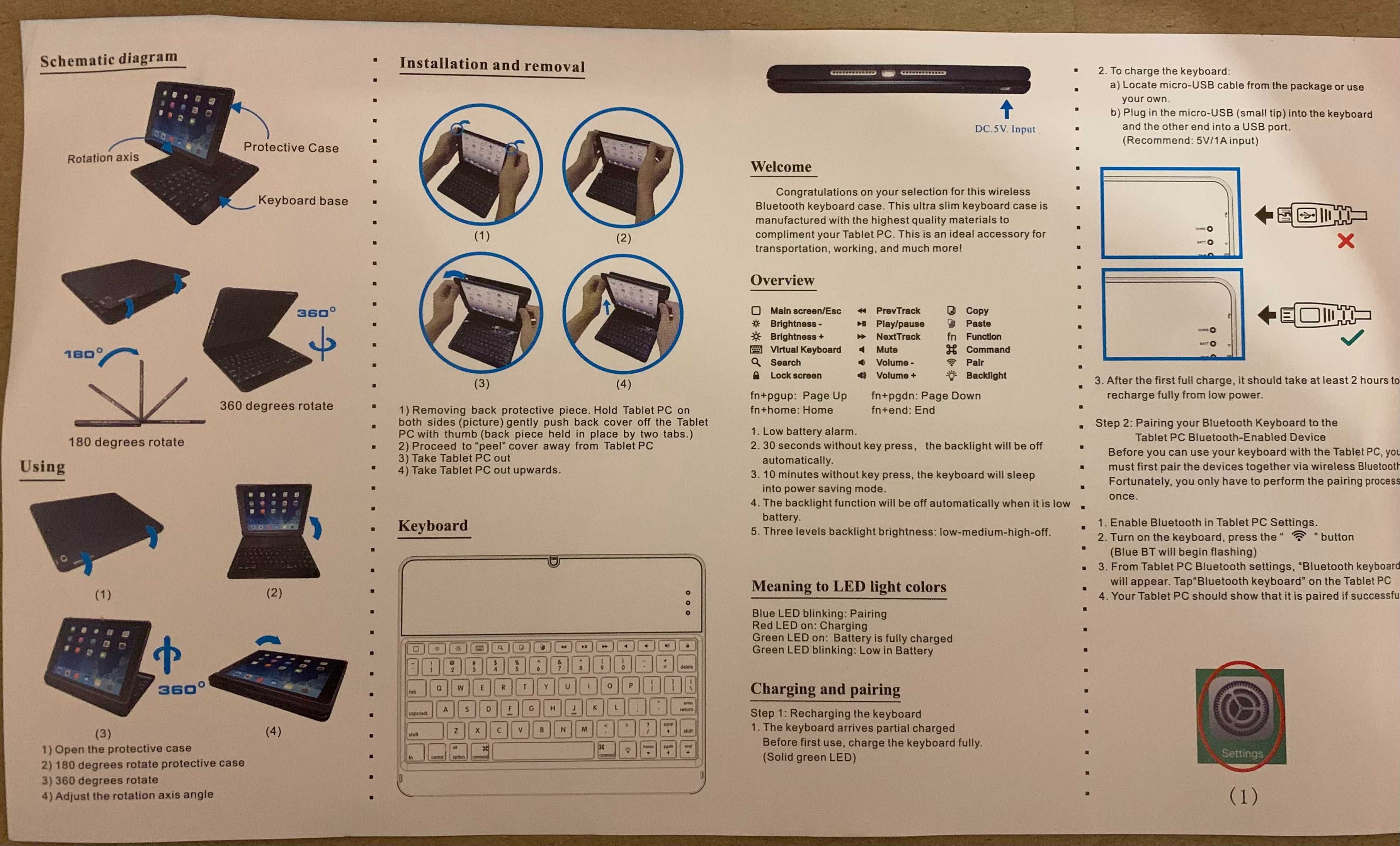 6 в 1 - 360 гр. въртящ се,Bluetooth кейс,Codi за iPad,9,7'',четете..