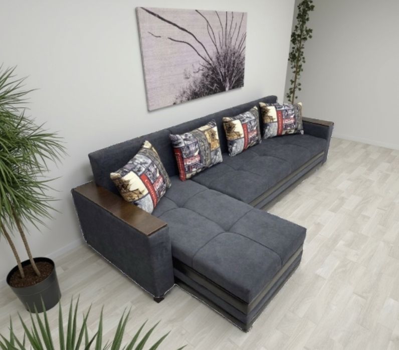 Угловой диван Comfort mebel П63, 284х140 см, обивка велюр, серый