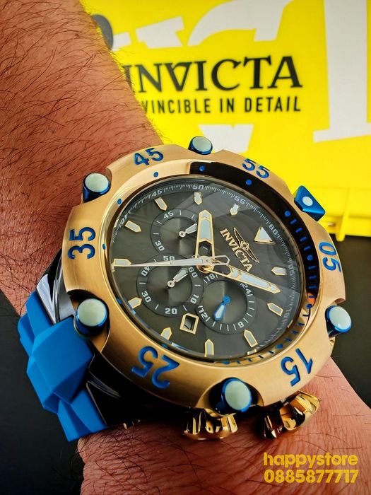 INVICTA Velmore Gold/Blue 54 mm, Инвикта нов ръчен часовник