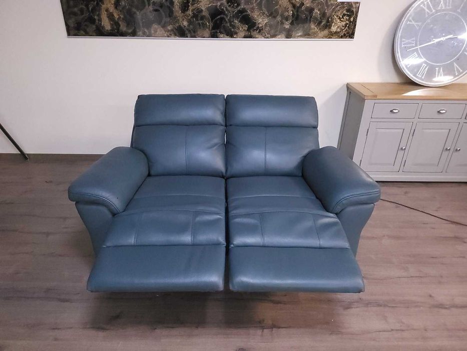 Синьо - зелен кожен диван двойка с ел релакс механизъм La-z-boy