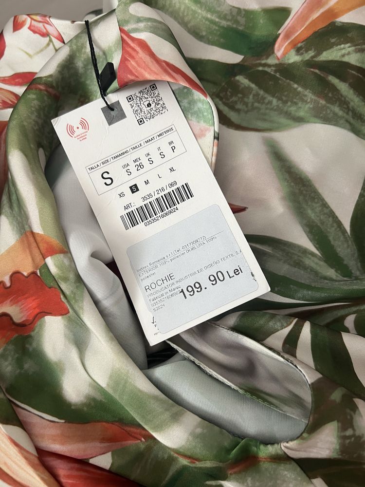 Rochie noua Zara, midi ,tropical print, mar S