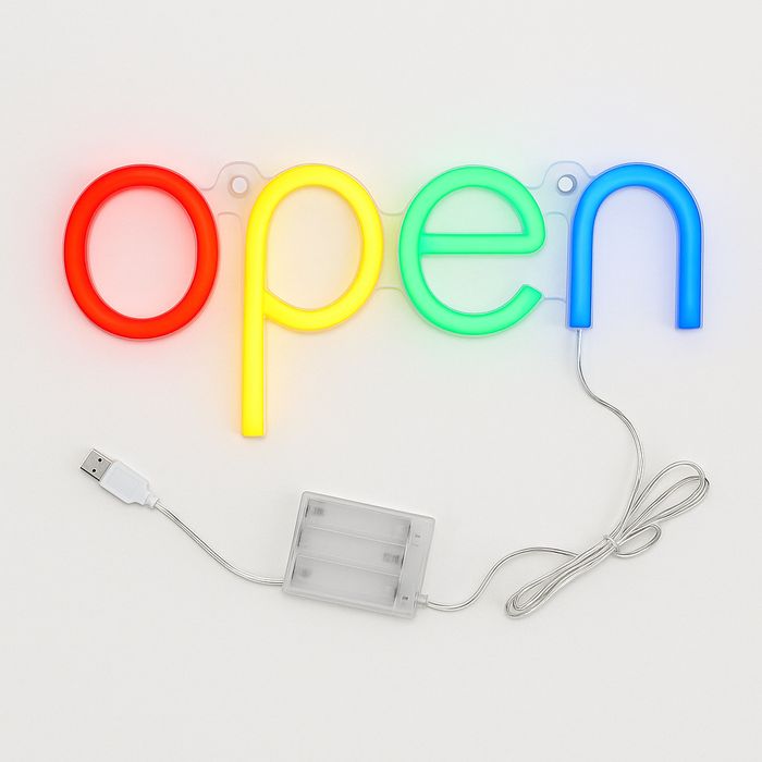 Reclama luminoasa LED Neon, "OPEN", Temark, multicolor, 28.8x14.5 cm