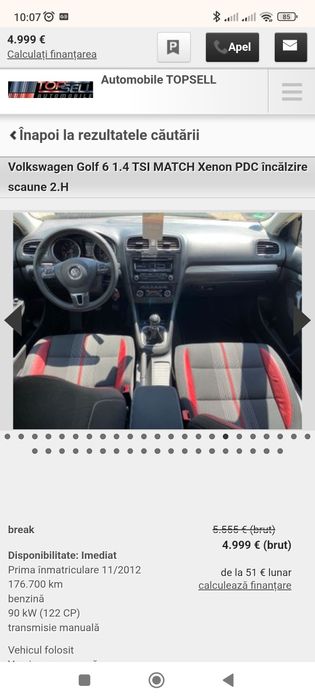 Golf 6,model mach,an fabricație 2012