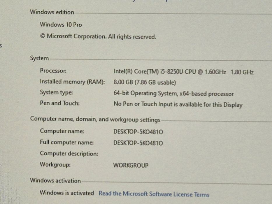 vand laptop Lenovo ThinkPad L580..15.6FH..i5 8250..8 Gb..Ssd 256 Gb.