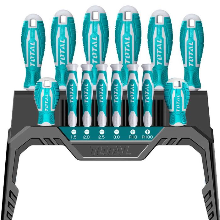 Комплект отвертки със стойка TOTAL,SL,PH,Tx,CrV, 14 части-TL THT250614