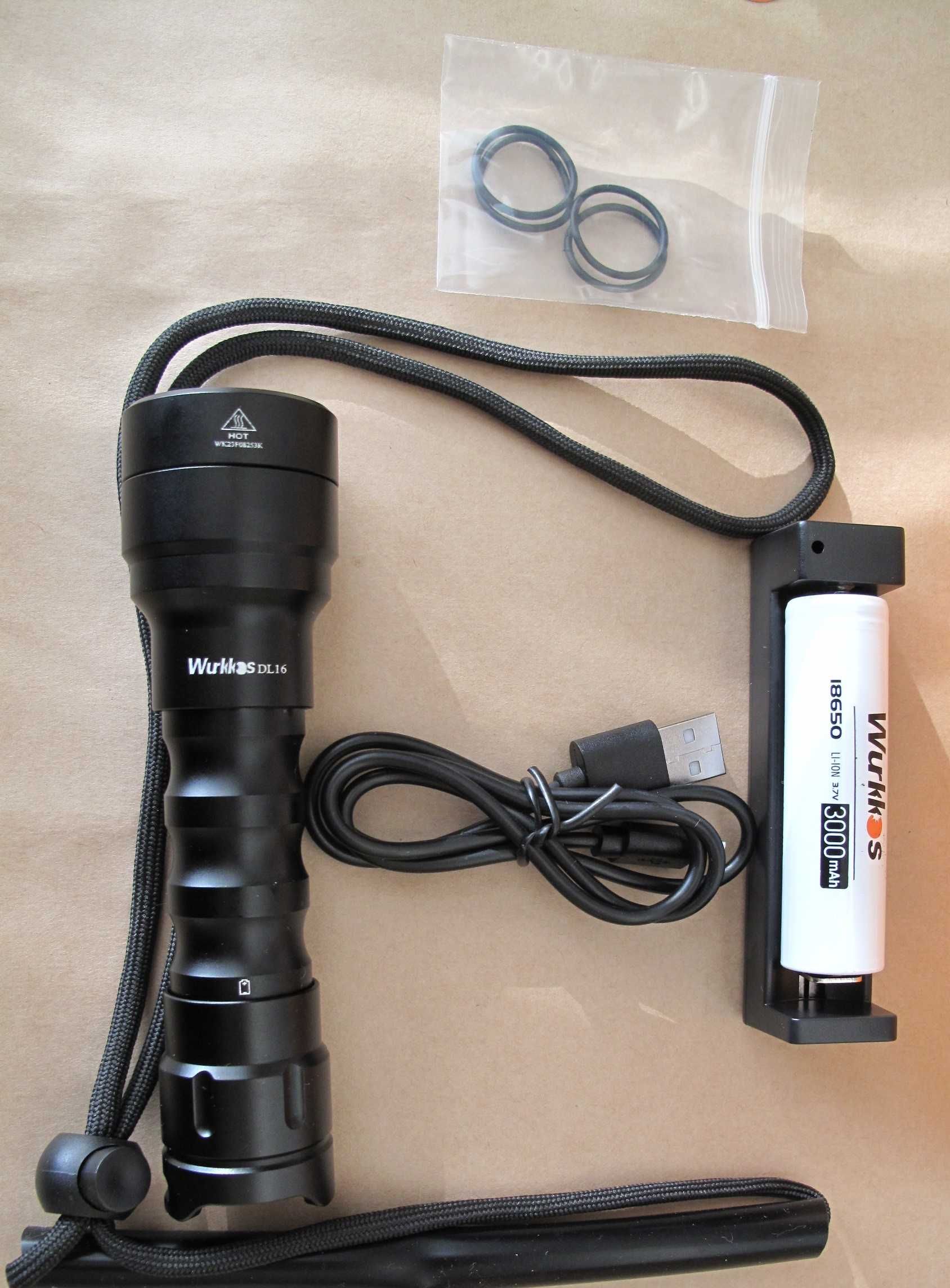 Фенер за гмуркане и подводен риболов Wurkkos DL16, зарядно+батерия