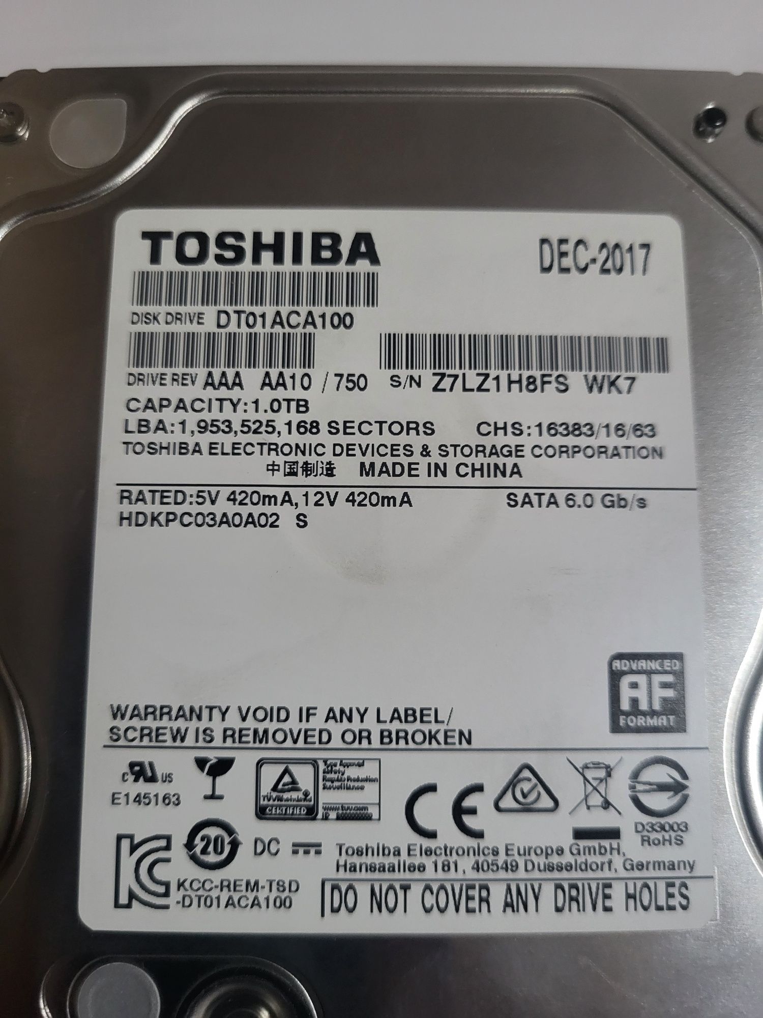 Продаётся жёсткий диск Toshiba