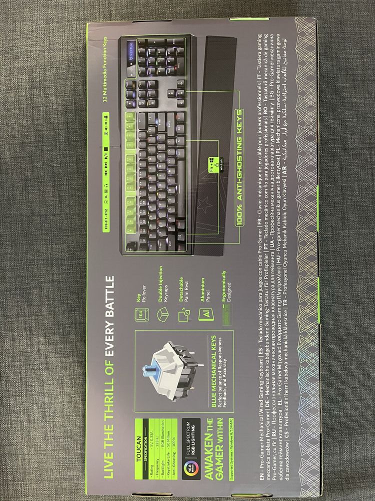 Tastatura mecanica gaming Vertux Toucan Blue Switch Antighosting Pro