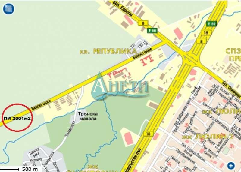 ПИ 2001 м2 в гр.Банкя с 28 м лице на Банско шосе за бизнес сгради