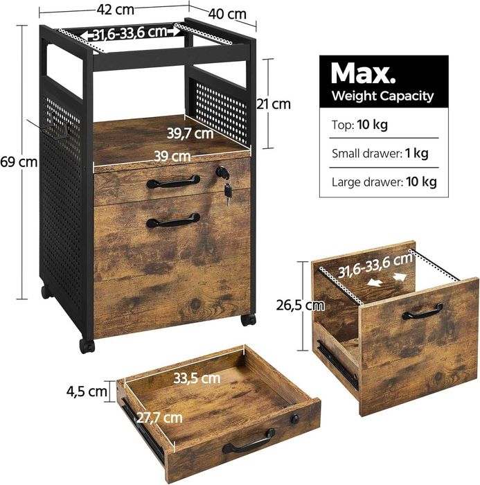 Dulap mobil RollBox 2 sertare, design industrial |S 614193 RusticBrown