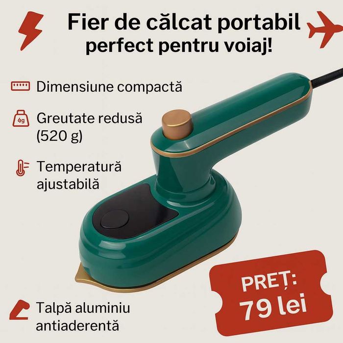 Fier de călcat portabil, mini, ideal pentru voiaj – Nou, doar 79 lei