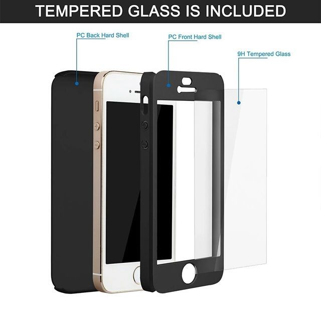Кейс / Бъмпер 360° за Iphone 5 / 5S / SE + стъклен протектор