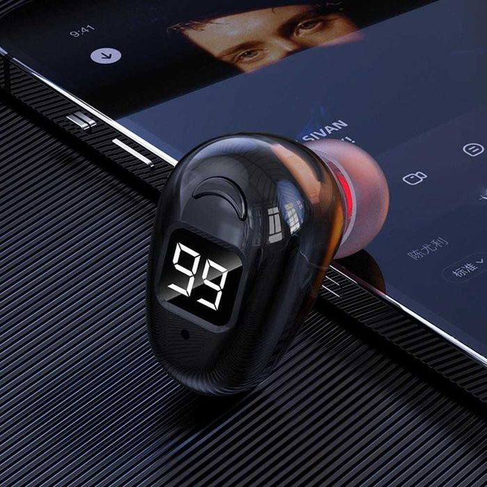 Мини безжична слушалка с диплей, Bluetooth 5.2, 70 mAh, 12 ч, Черна