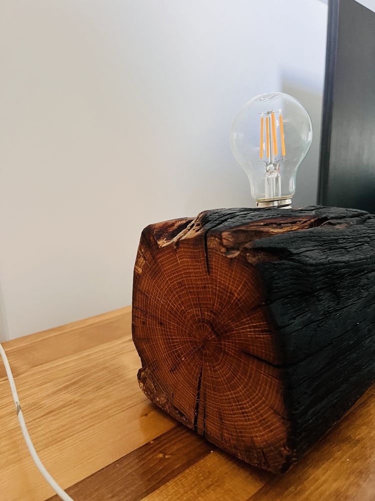 Lampa veioza rustica lemn ars