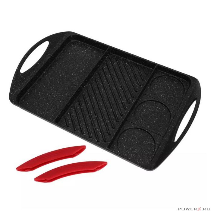 Placa gratar cu trei sectiuni, 42x27x5,5 cm, Kinghoff