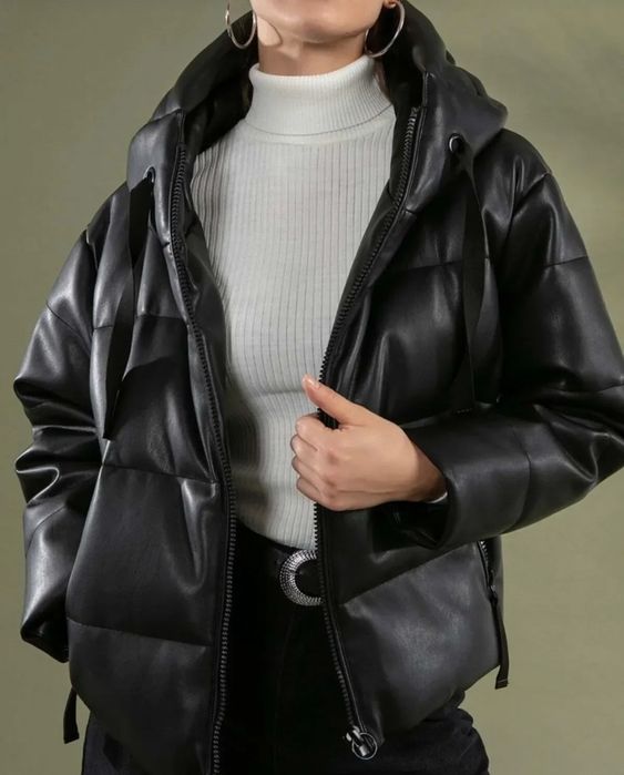 Дамско зимно кожено бомбър яке